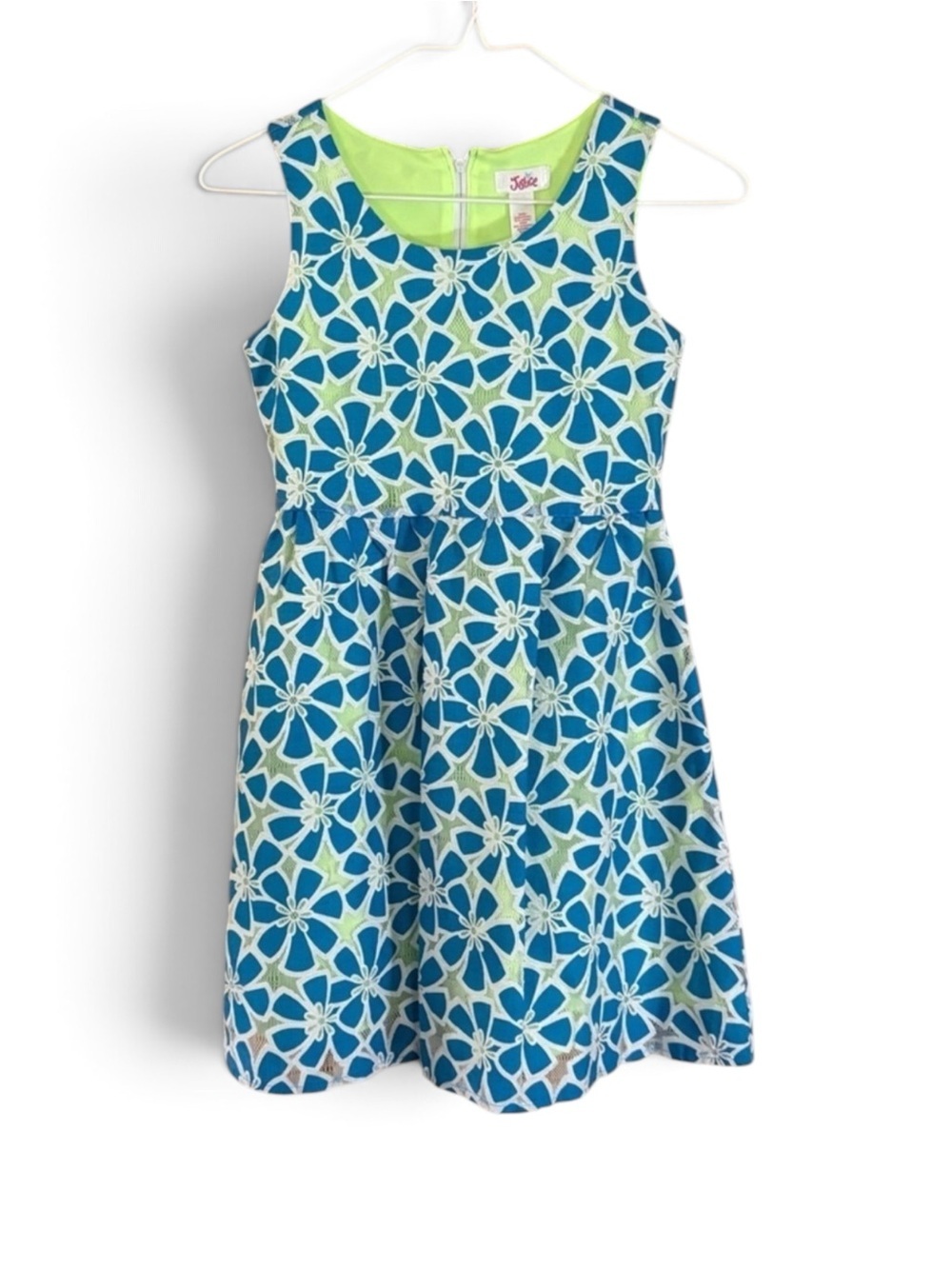 Justice Blue and Green Floral Kids Sleeveless Dress